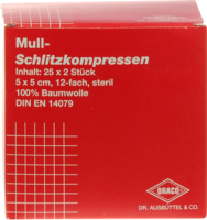 SCHLITZKOMPRESSEN Mull 5x5 cm steril 12fach - 25X2St