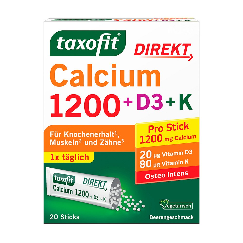 TAXOFIT Calcium 1200+D3+K Direkt Sticks 20 St