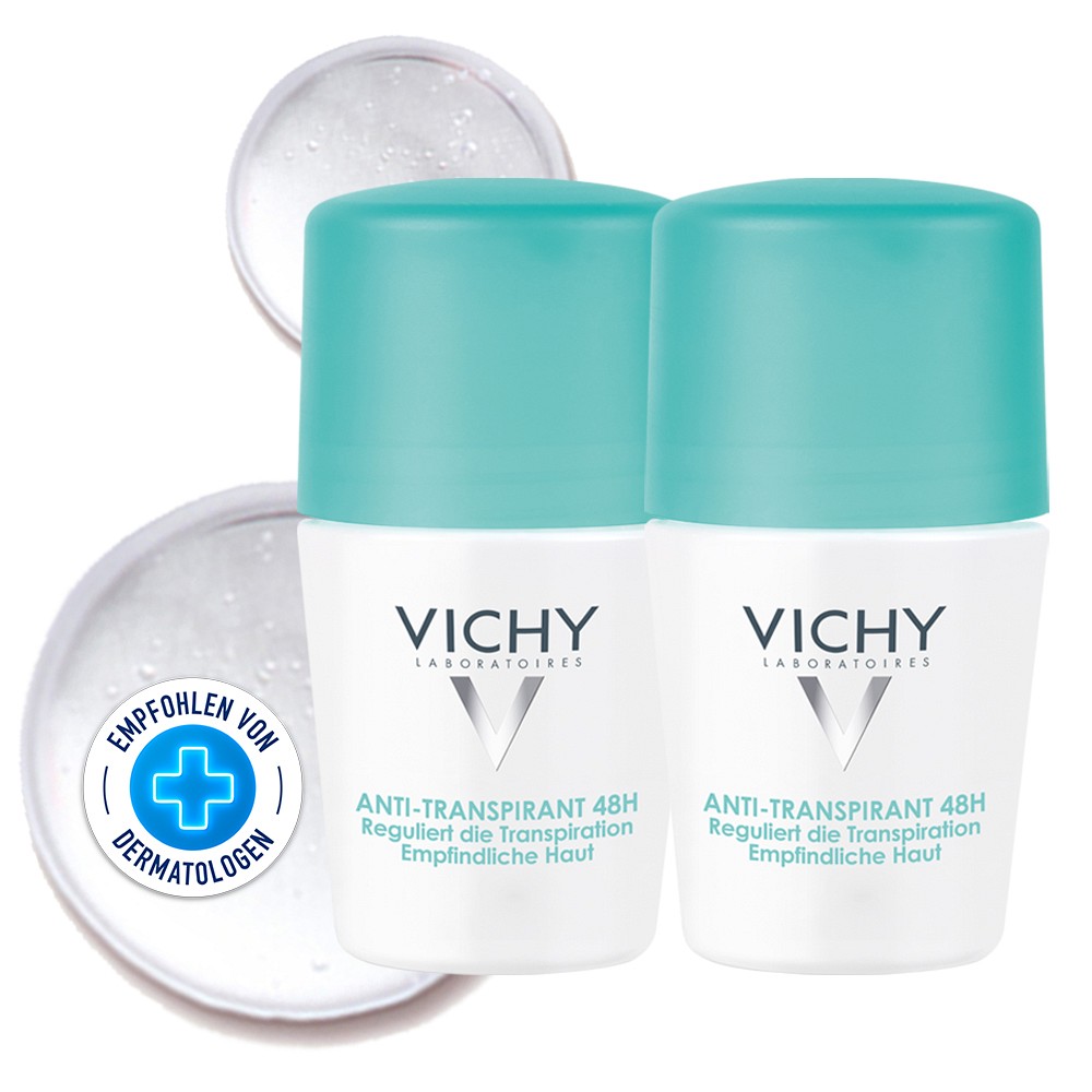 Vichy Deo Anti-Transpirant 48h Roll-On, Deo Damen und Herren - Doppelpack 2X50 ml