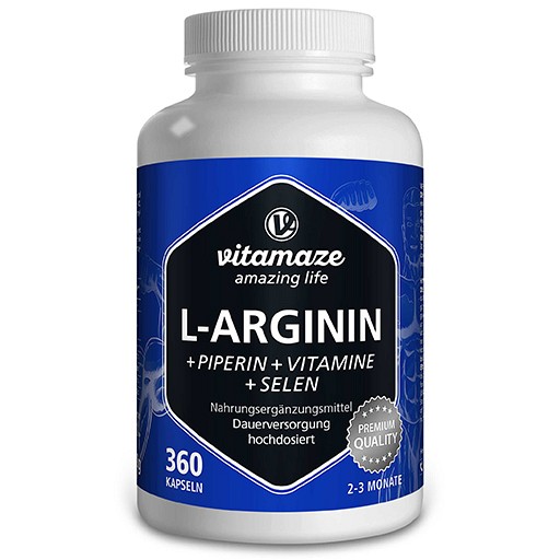 L-ARGININ 750 mg hochd.+Piperin+Vitamine Kapseln 360 St
