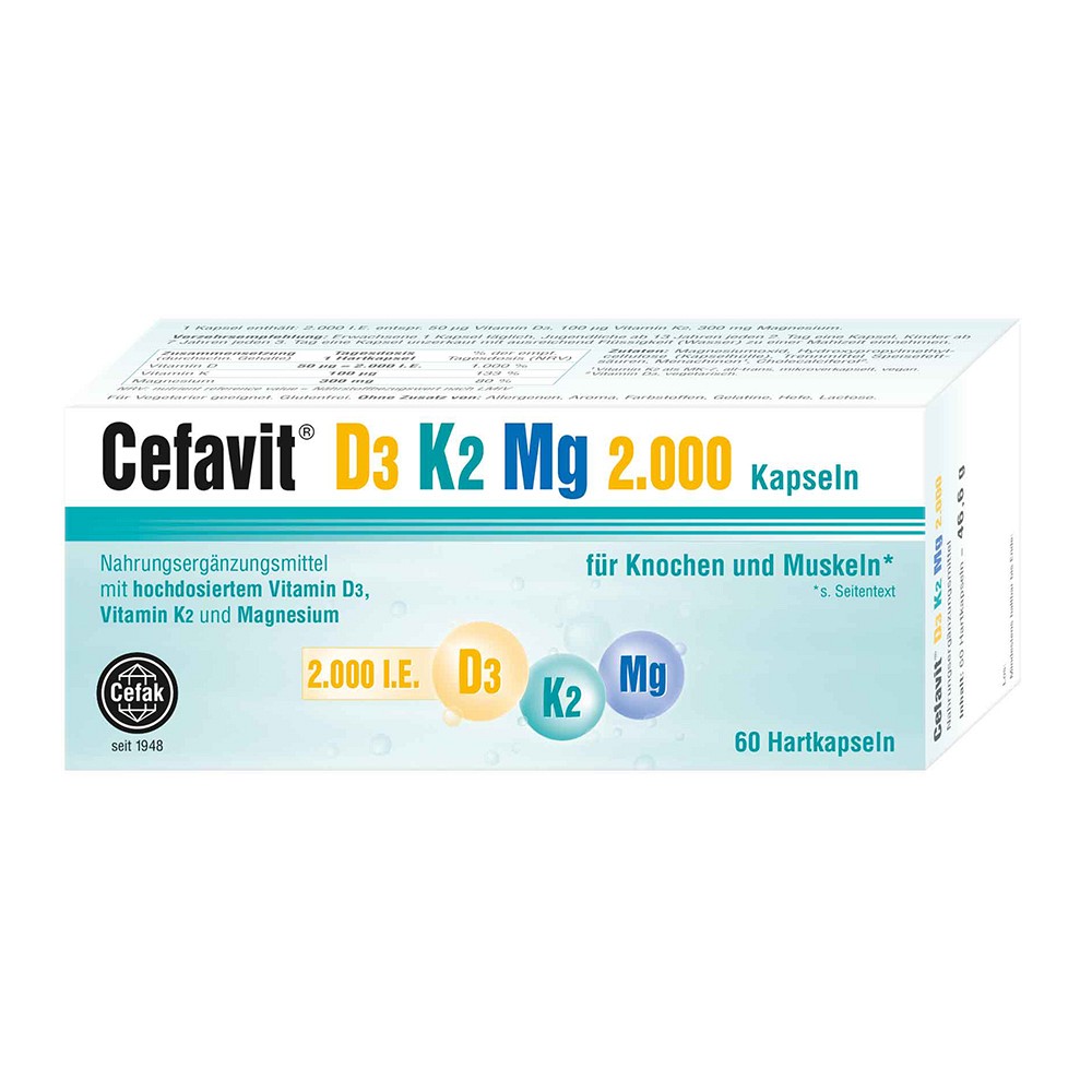 CEFAVIT D3 K2 Mg 2.000 I.E. Hartkapseln 60 St