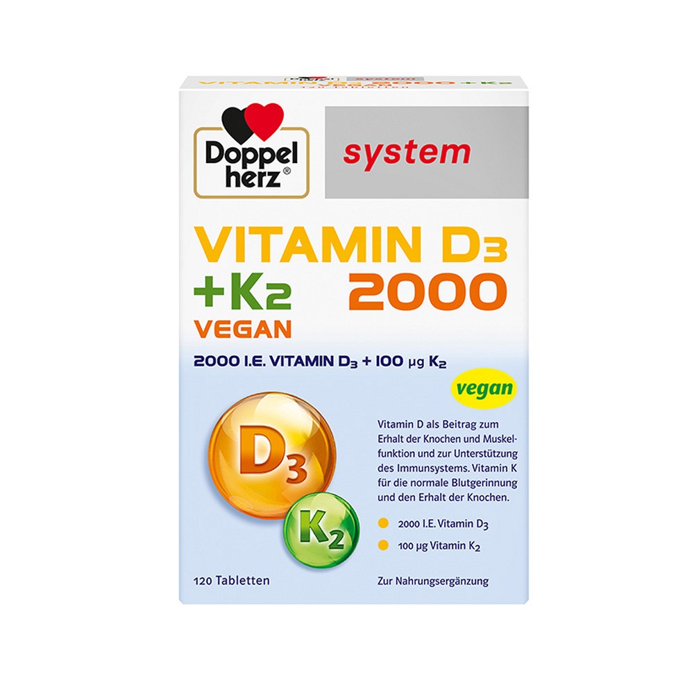 DOPPELHERZ Vitamin D3 2000+K2 system Tabletten 120 St