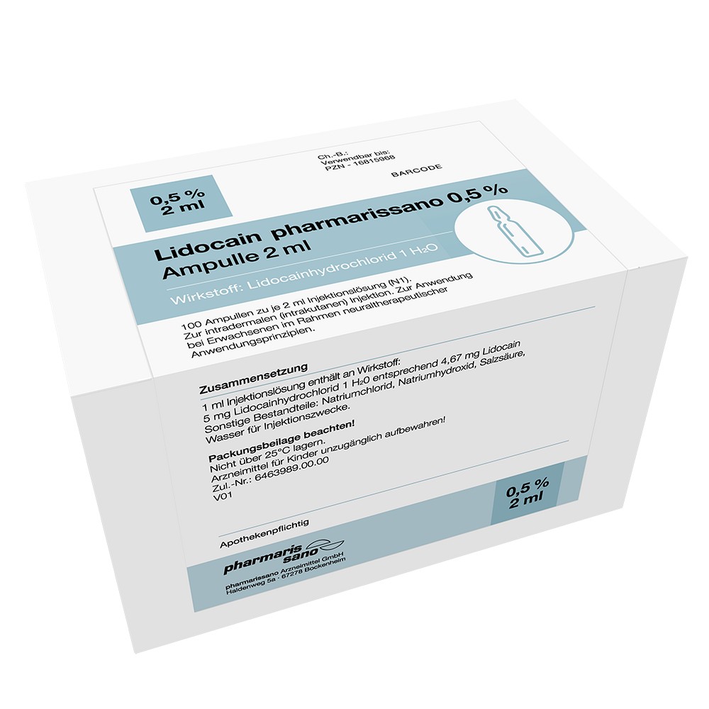 LIDOCAIN pharmarissano Ampulle 0,5% 2 ml Inj.-Lsg. - 100X2 ml -  Versandapotheke mediherz.de