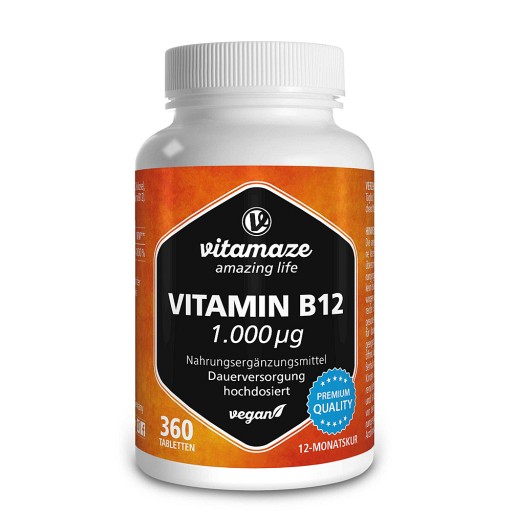 VITAMIN B12 1000 μg hochdosiert vegan Tabletten 360 St