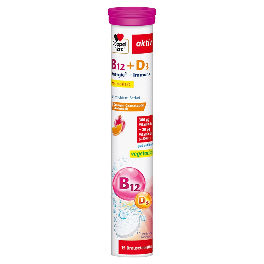 DOPPELHERZ Vitamin B12+D3 Brausetabletten 15 St