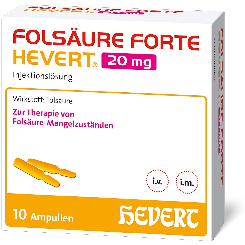 FOLSÄURE FORTE Hevert 20 mg Inj.-Lösung Amp. 10X2 ml