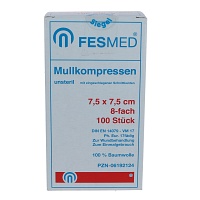 MULLKOMPRESSEN ES 7,5x7,5 cm unsteril 8fach - 100St